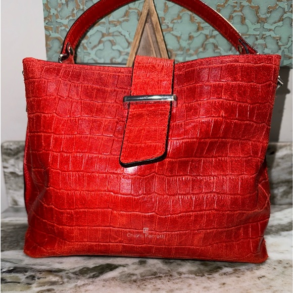 Chiara Ferretti RED Croc Embossed Handbag - Picture 1 of 16